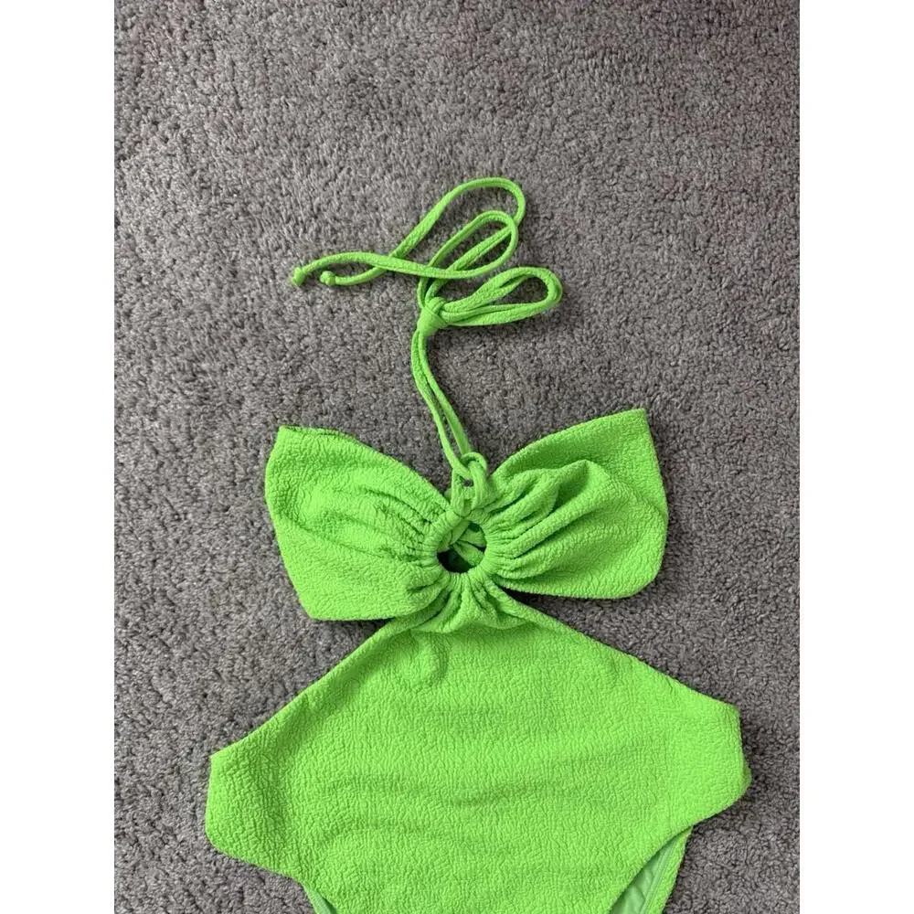 Mara‎ Hoffman Swimsuit Sz L Blanca Cutout One Piece Swimsuit Lime Green Textured